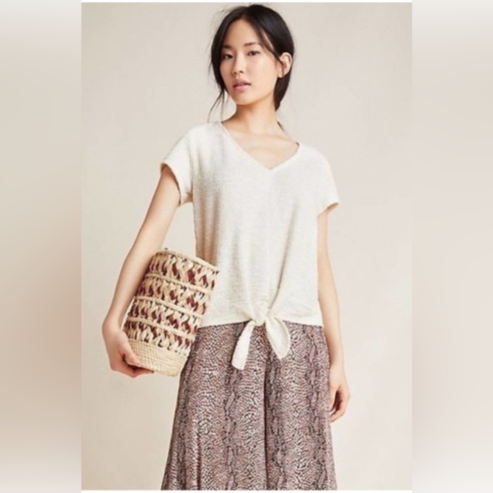 Current Air Anthropologie Cream Tie-Front Women Top